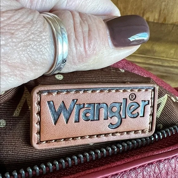 Wrangler | Red Rose Tooled Bag w/ Crossbody and Fringe Accents - Picture 9 of 12